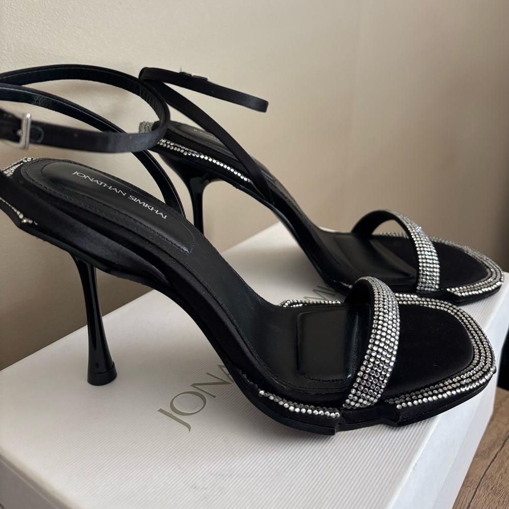 Jonathan Simkhai Black Crystal-Embellished Strappy Heels
